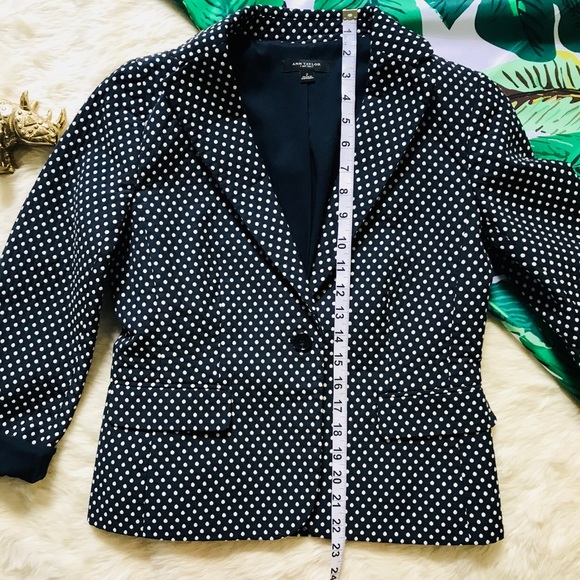 Ann Taylor Navy polka dot fitted blazer career - Picture 2 of 8
